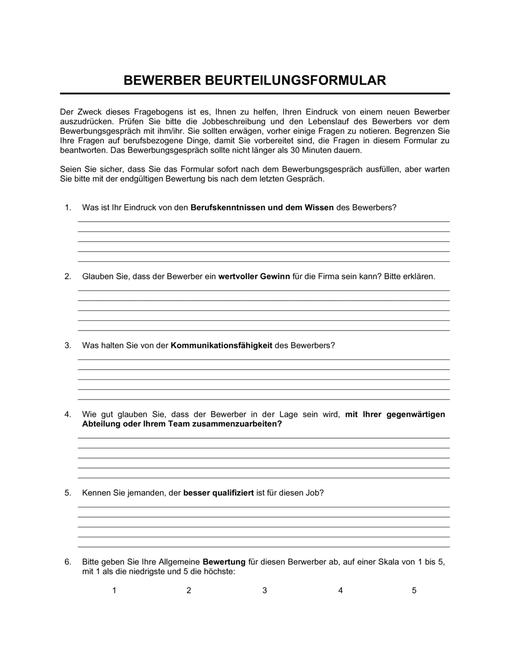 Business-in-a-Box's Bewerber Beurteilungsformular Fragen