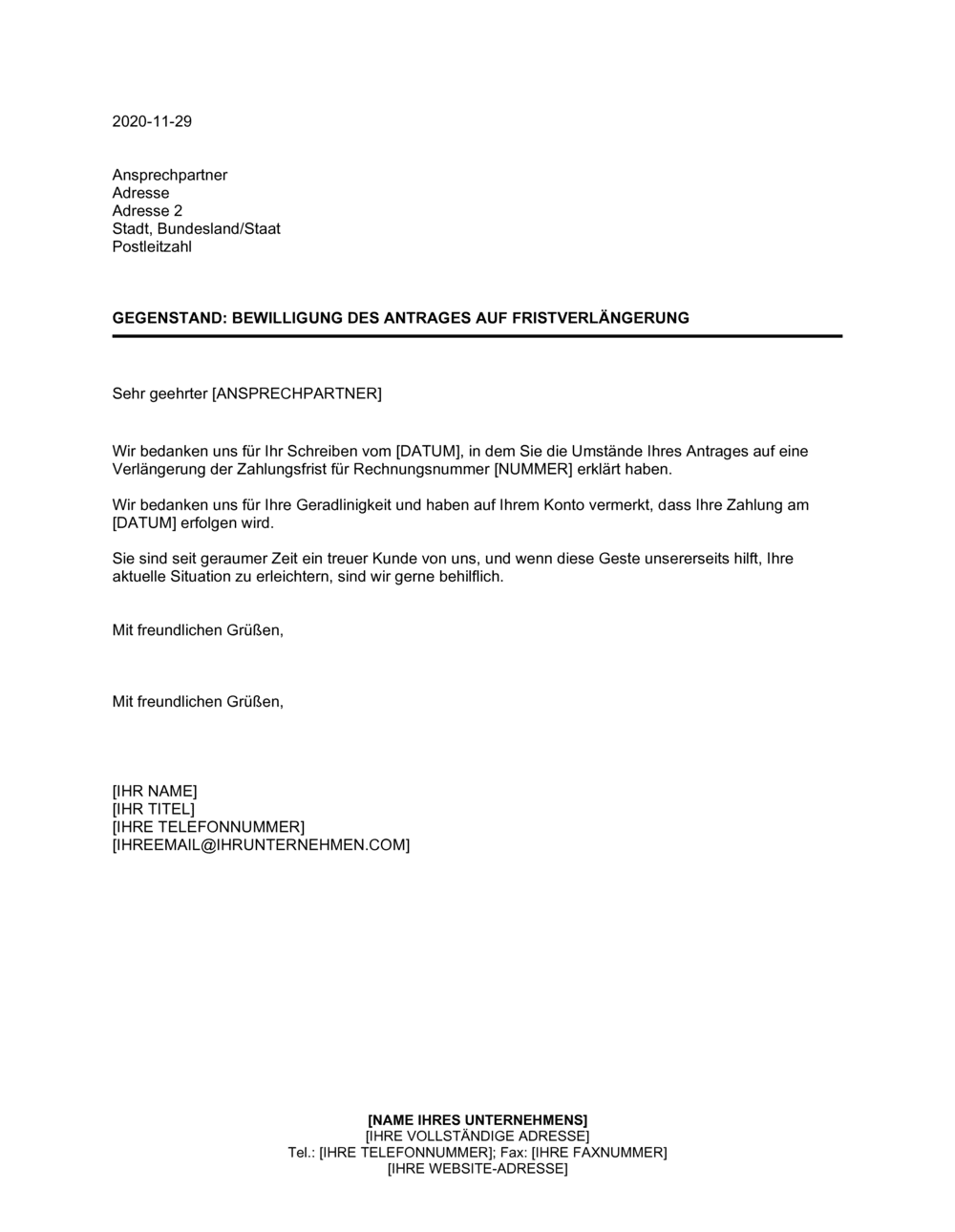 Business-in-a-Box's Bewilligung des Antrages auf Fristverlängerung