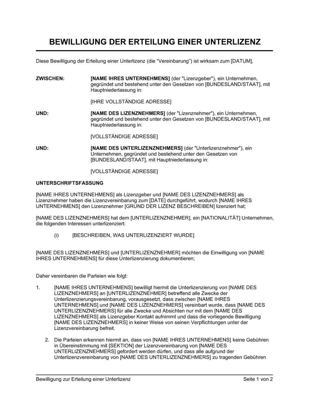 Business-in-a-Box's Bewilligung zur Erteilung einer Unterlizenz
