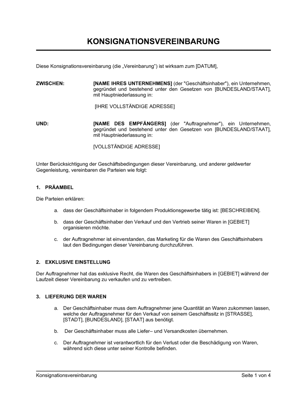 Business-in-a-Box's Bewilligung zur Erteilung einer UnterlizenzKonsignationsvereinbarung