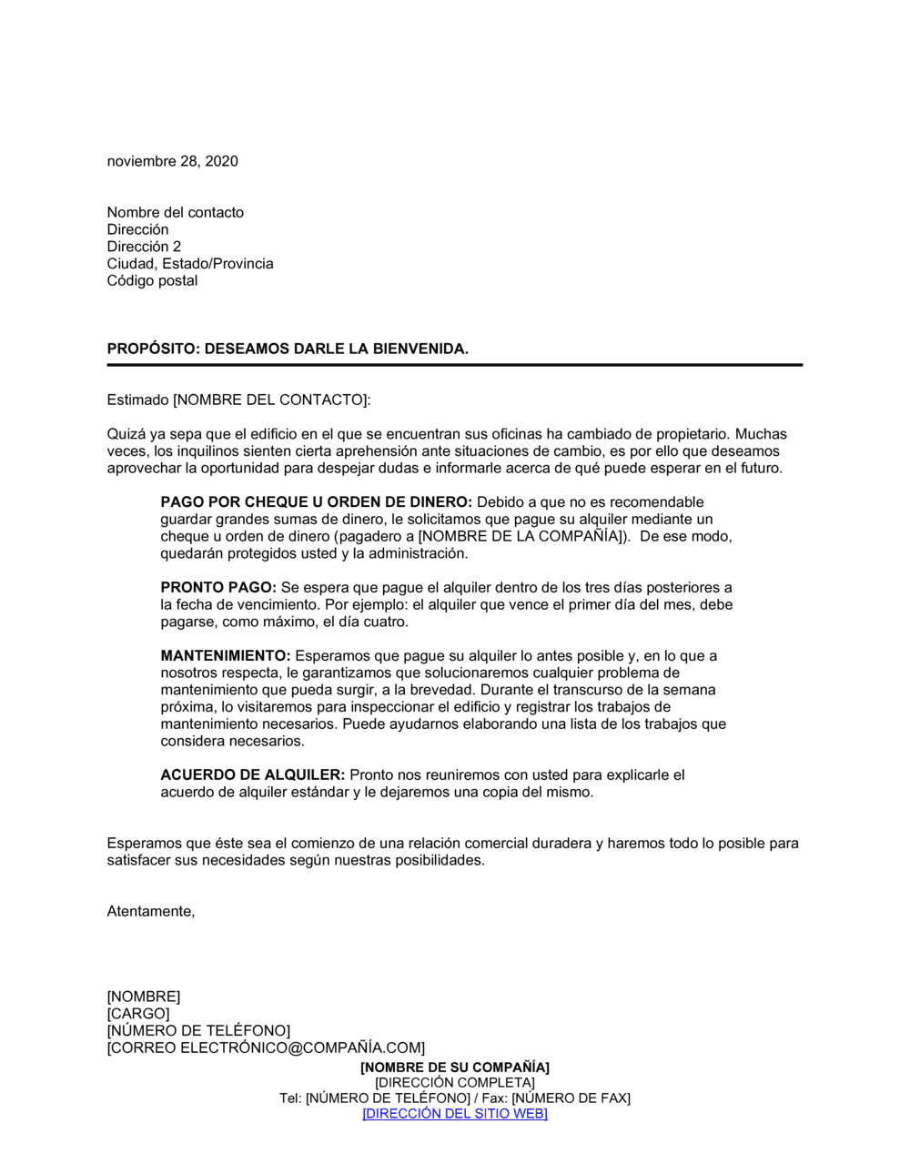 Business-in-a-Box's Bienvenida por parte del nuevo arrendador