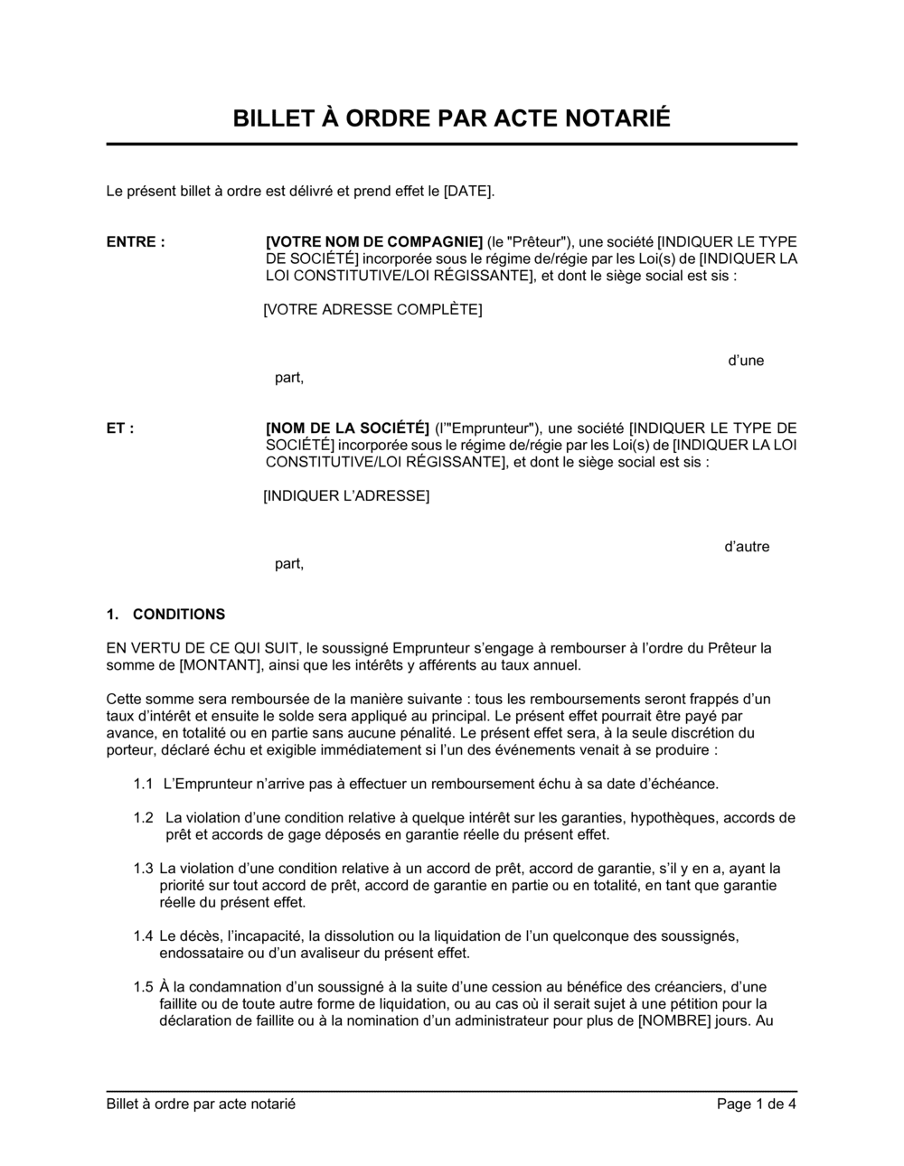 Business-in-a-Box's Billet à ordre par acte notarié