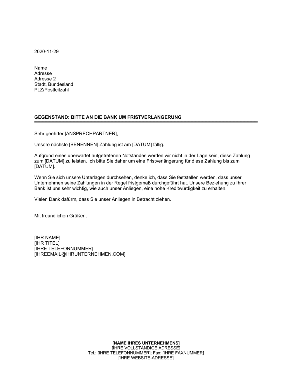 Business-in-a-Box's Bitte an die Bank um Fristverlängerung