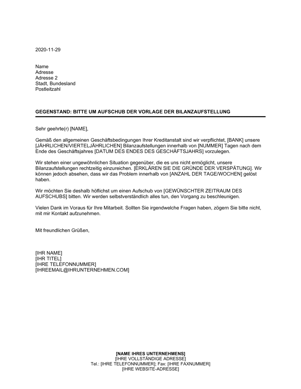 Business-in-a-Box's Bitte um Aufschub der Vorlage der Bilanzaufstellung