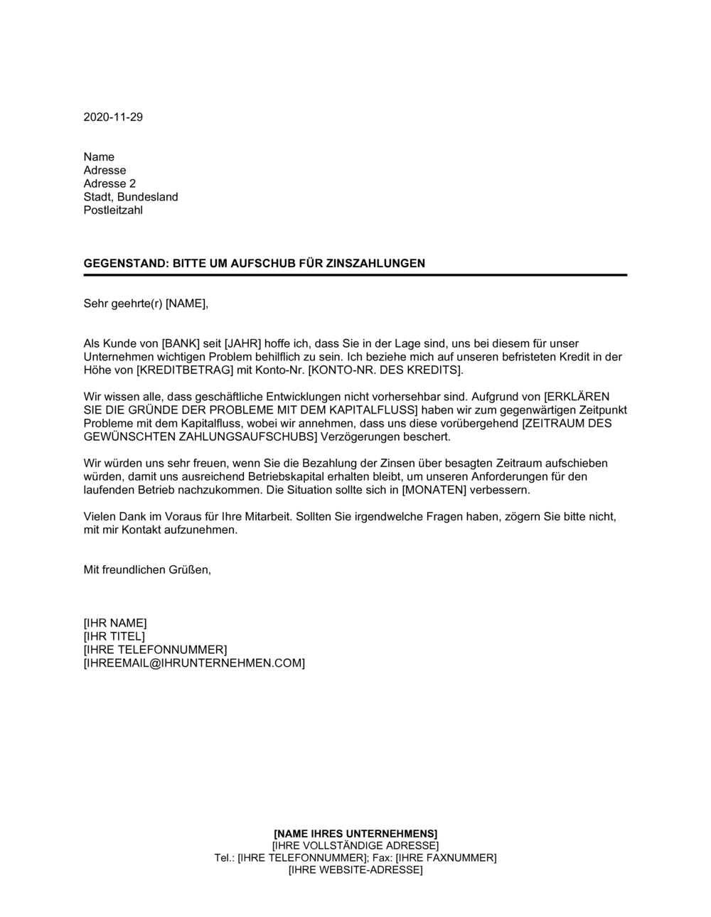 Business-in-a-Box's Bitte um Aufschub für Zinszahlungen