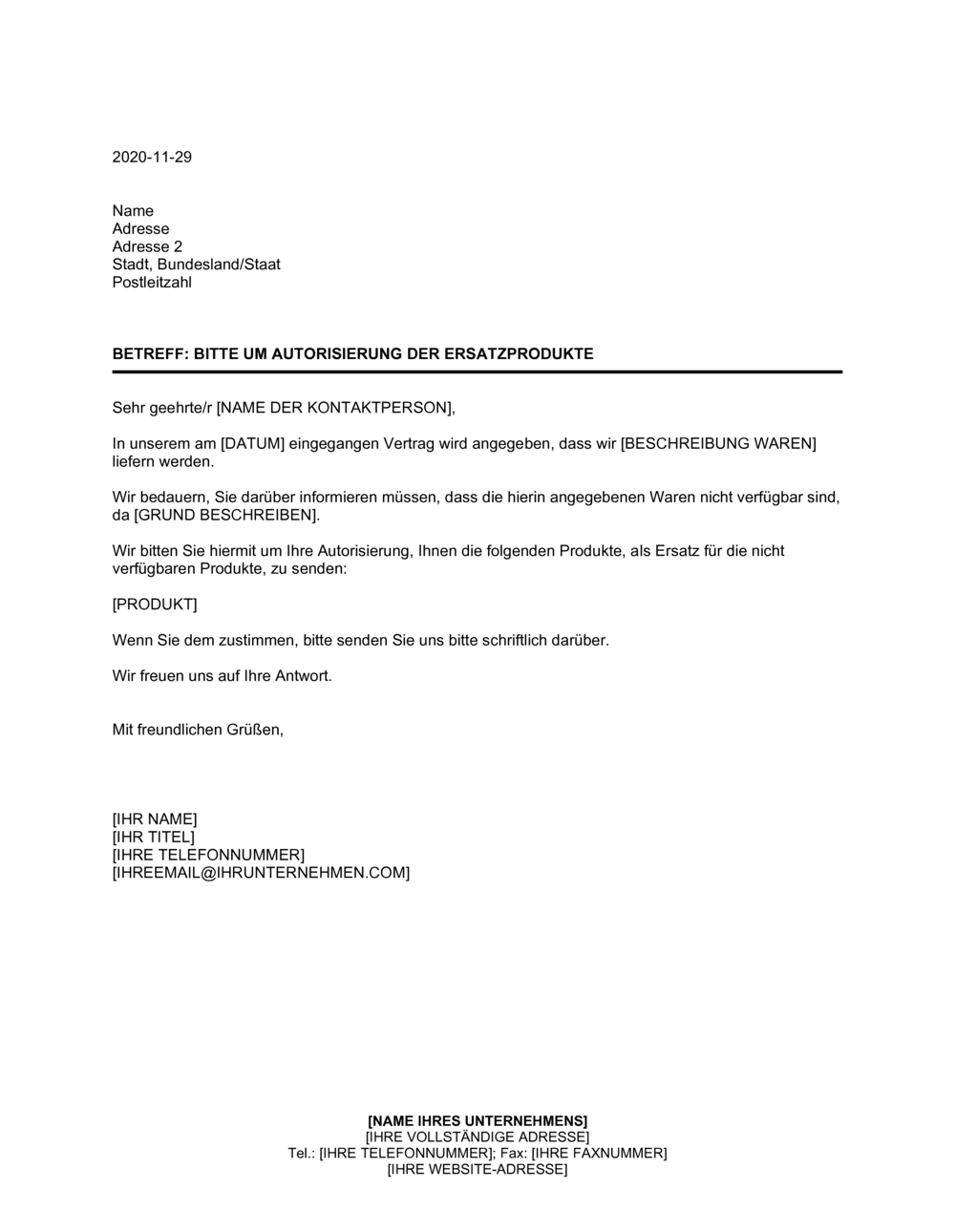 Business-in-a-Box's Bitte um Autorisierung der Ersatzprodukte
