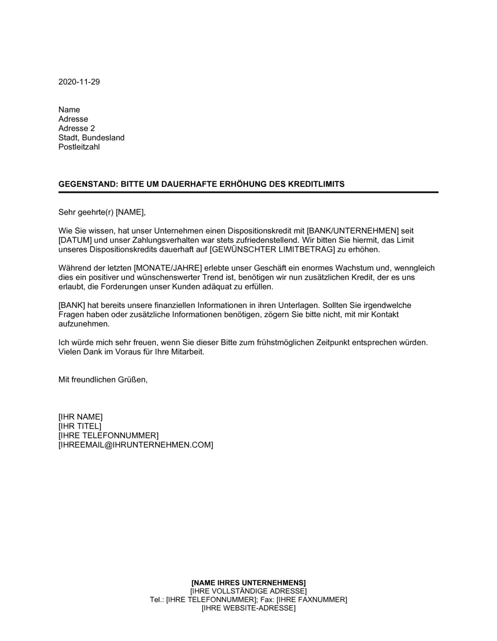 Business-in-a-Box's Bitte um dauerhafte Erhöhung des Kreditlimits