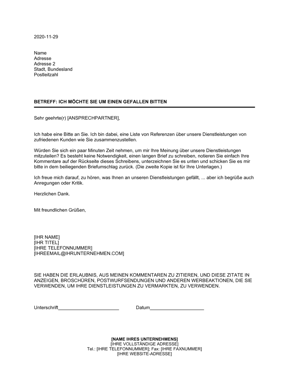 Business-in-a-Box's Bitte um Empfehlungen von Kunden