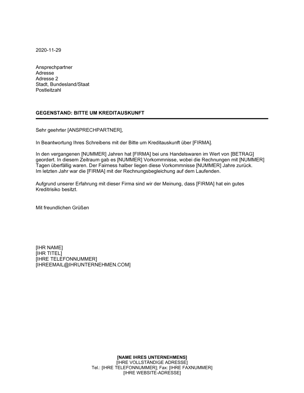 Business-in-a-Box's Bitte um Kreditauskunft