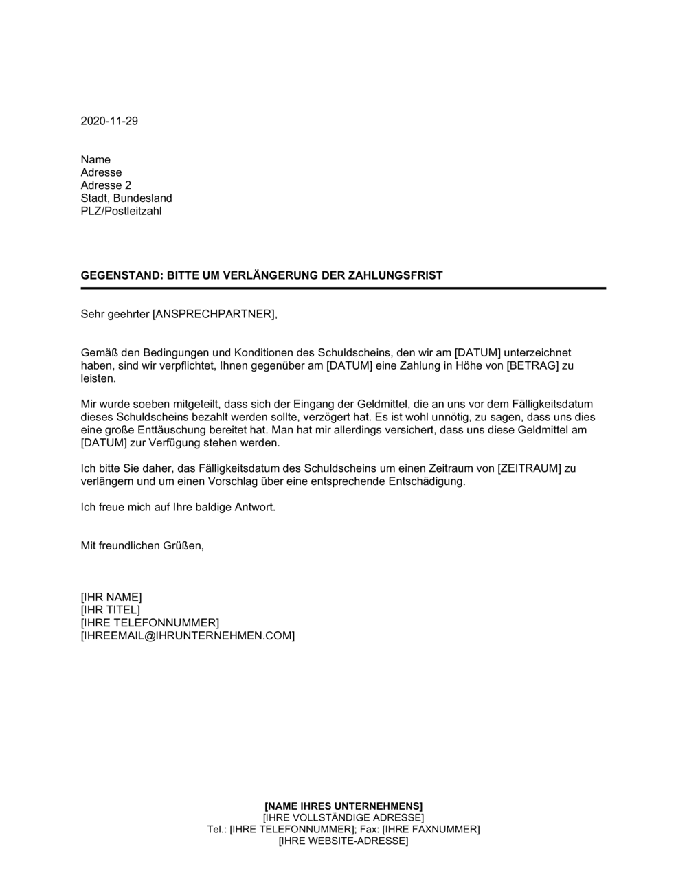 Business-in-a-Box's Bitte um Verlängerung der Zahlungsfrist