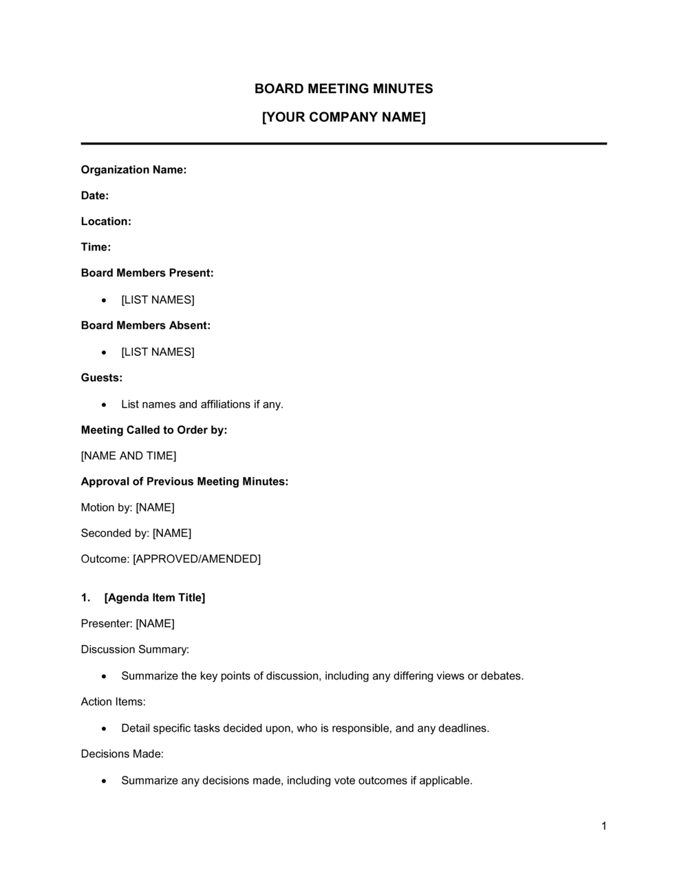 Business-in-a-Box's Board Meeting Minutes Template