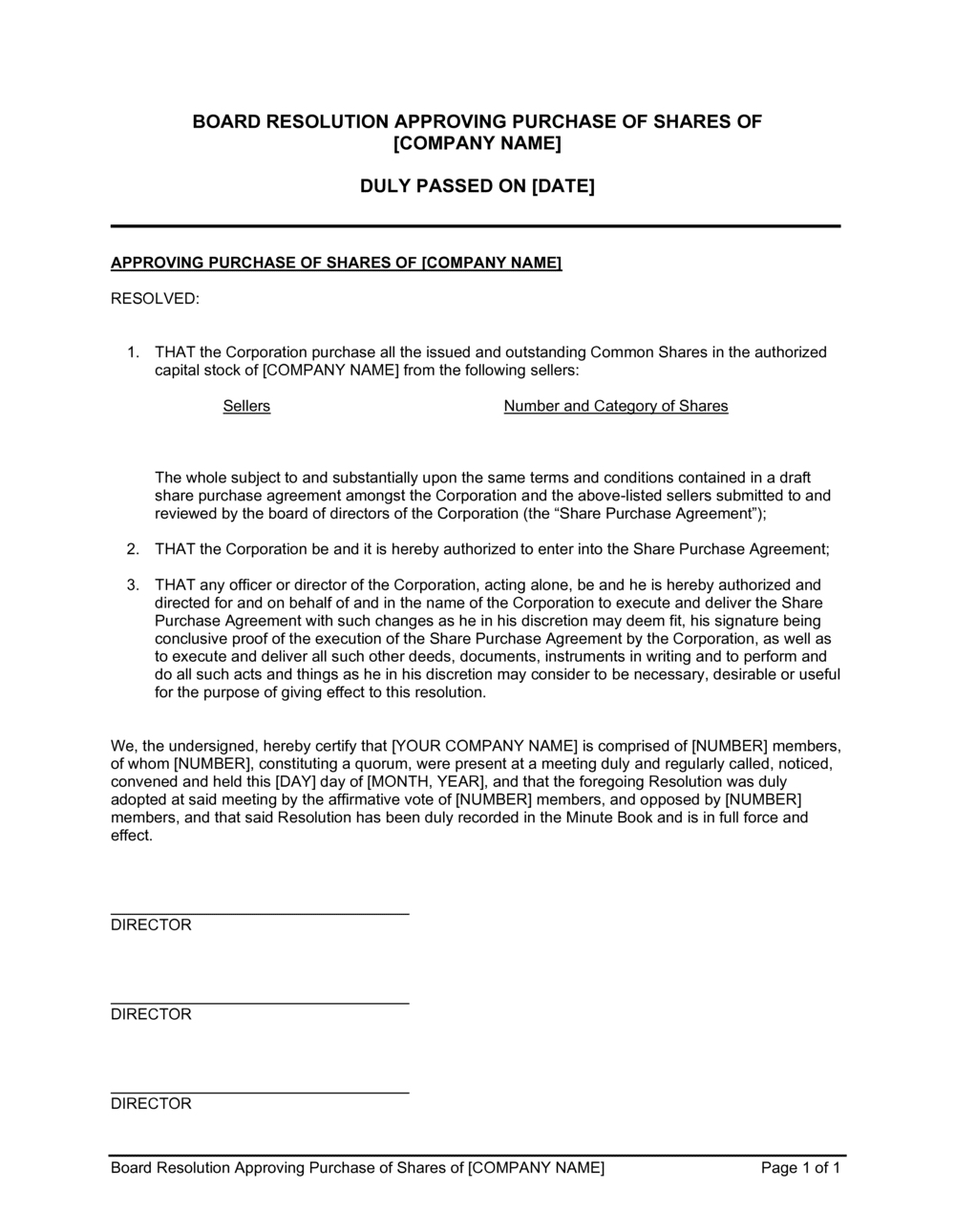 Board Resolution For Issue Of Shares Template 8409