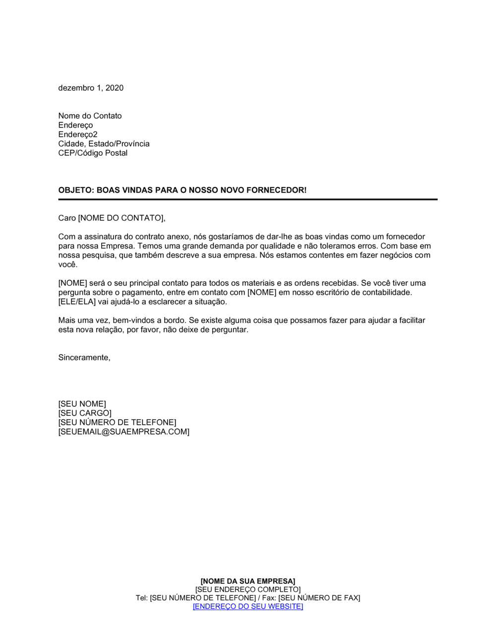 Business-in-a-Box's Boas Vindas ao Novo Fornecedor