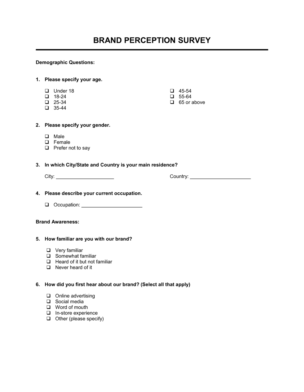 Brand Perception Survey Template