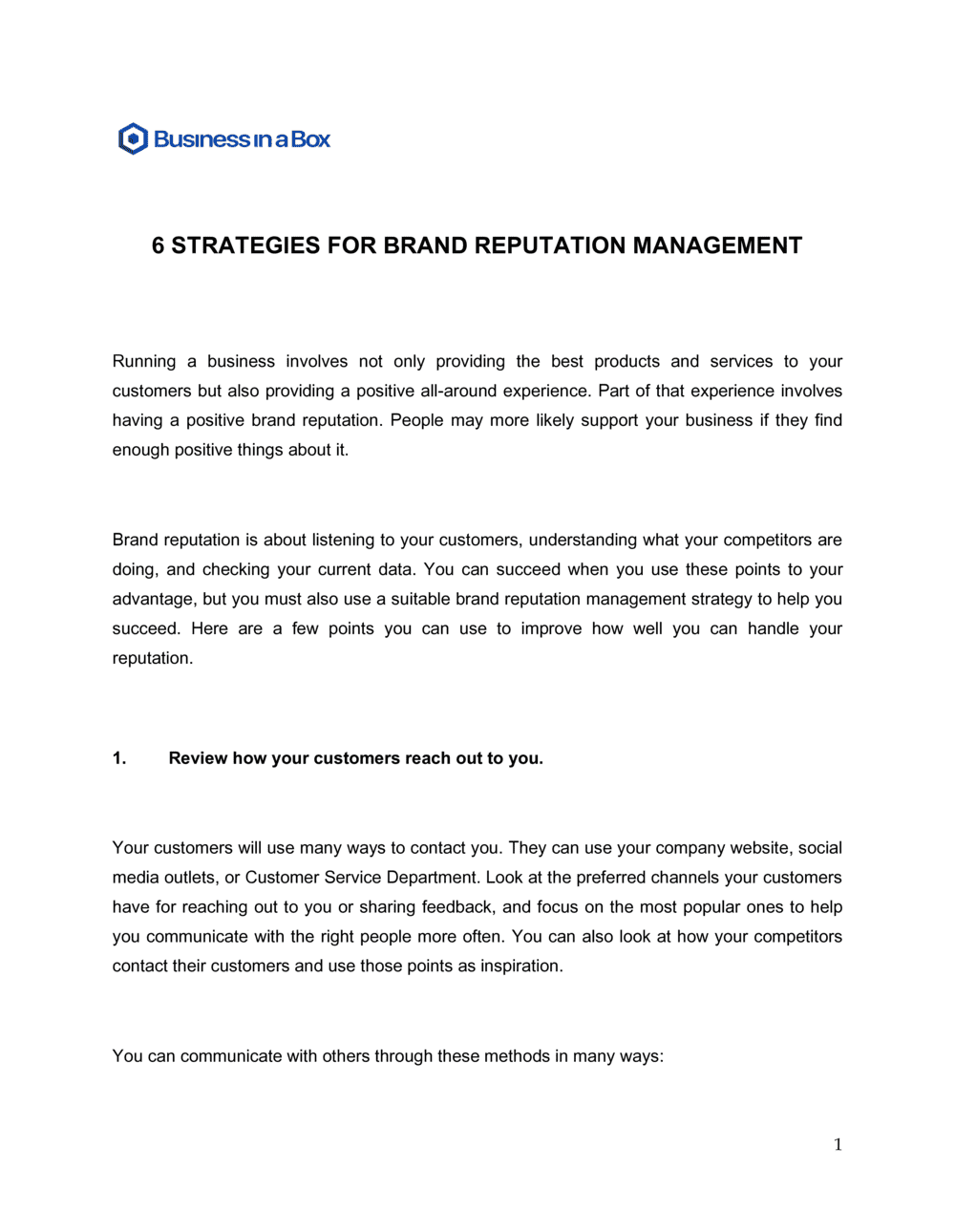 Business-in-a-Box's Brand Reputation Management Template