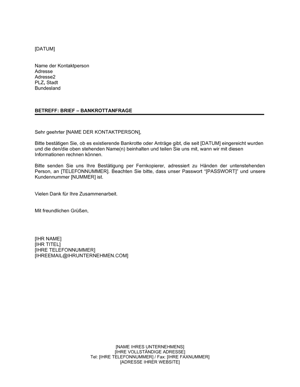 Business-in-a-Box's Brief Bankrottanfrage