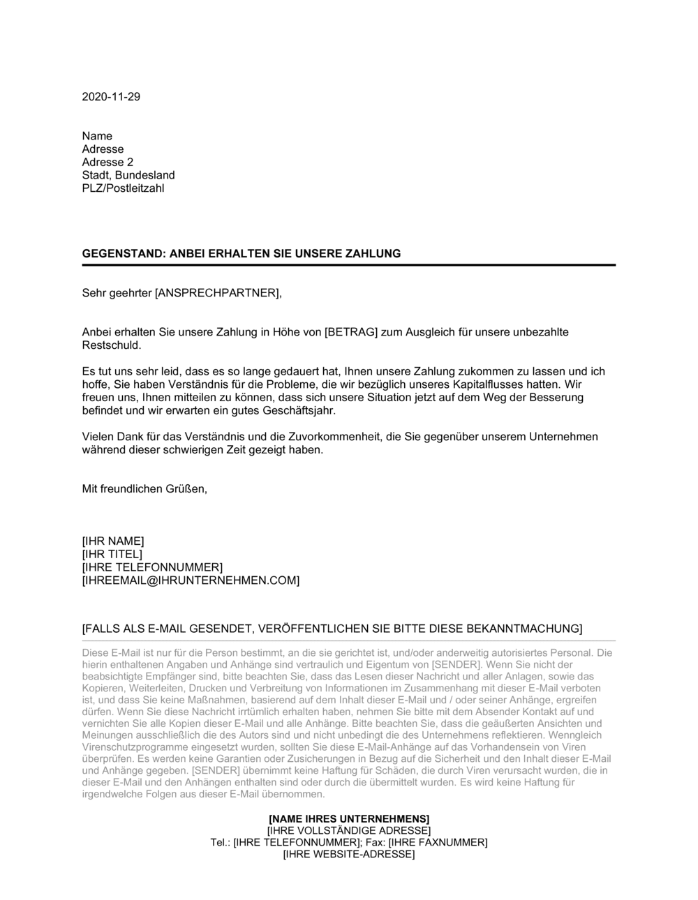 Business-in-a-Box's Brief Verspätete Zahlung