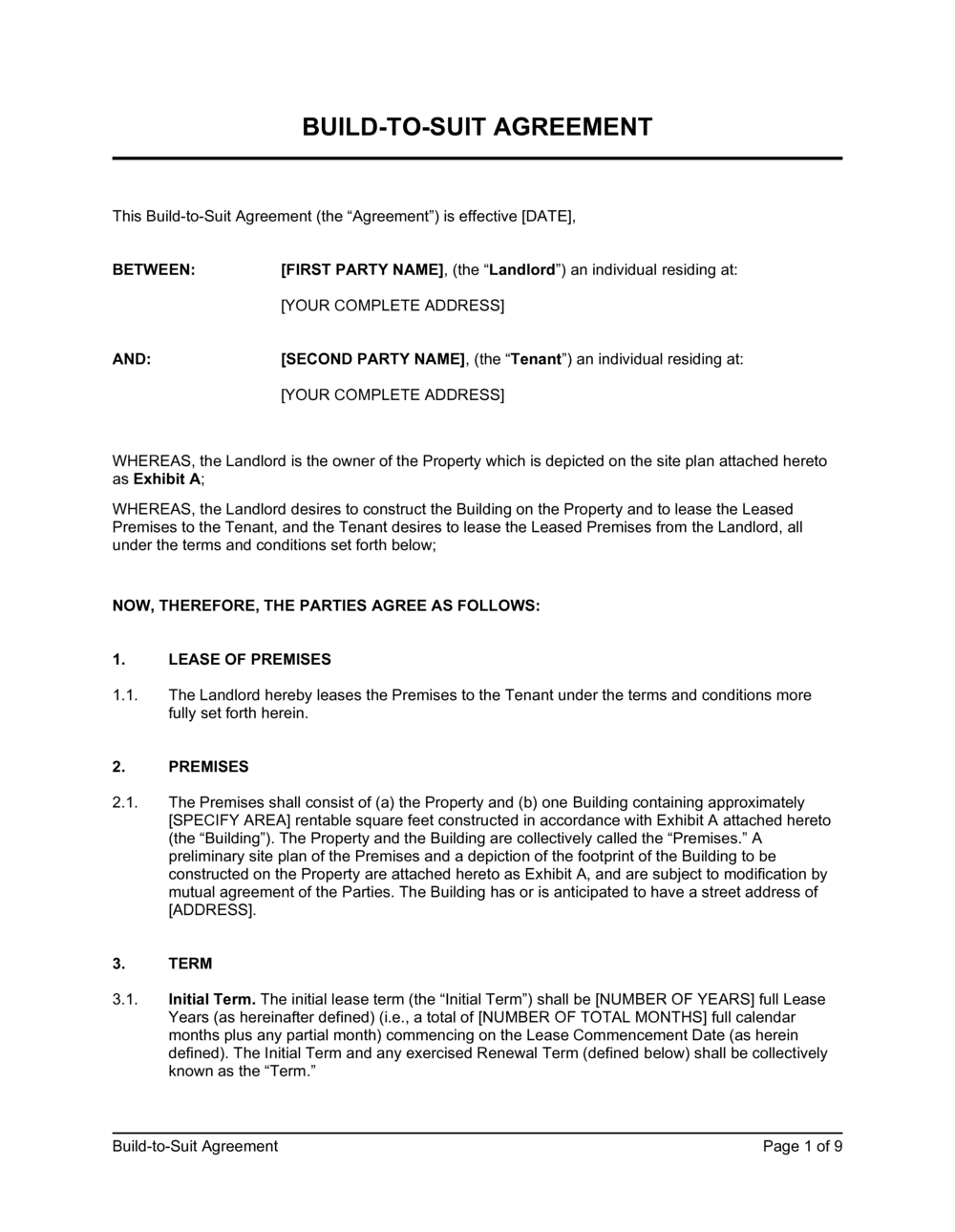 Business-in-a-Box's Build To Suit Agreement Template
