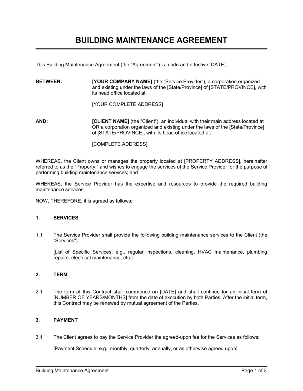 Business-in-a-Box's Building Maintenance Agreement Template