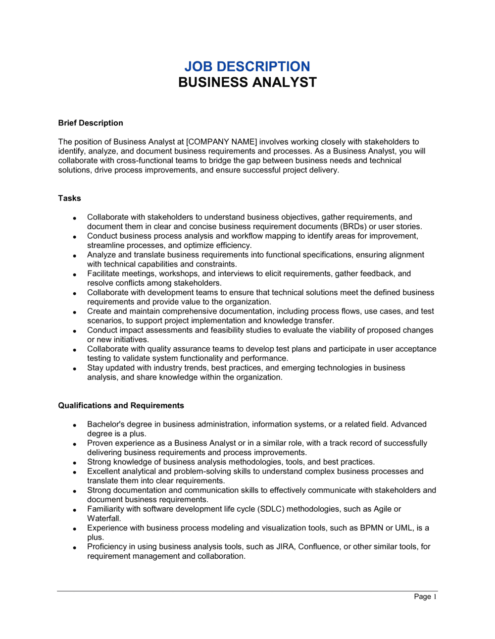 Business-in-a-Box's Business Analyst Job Description Template