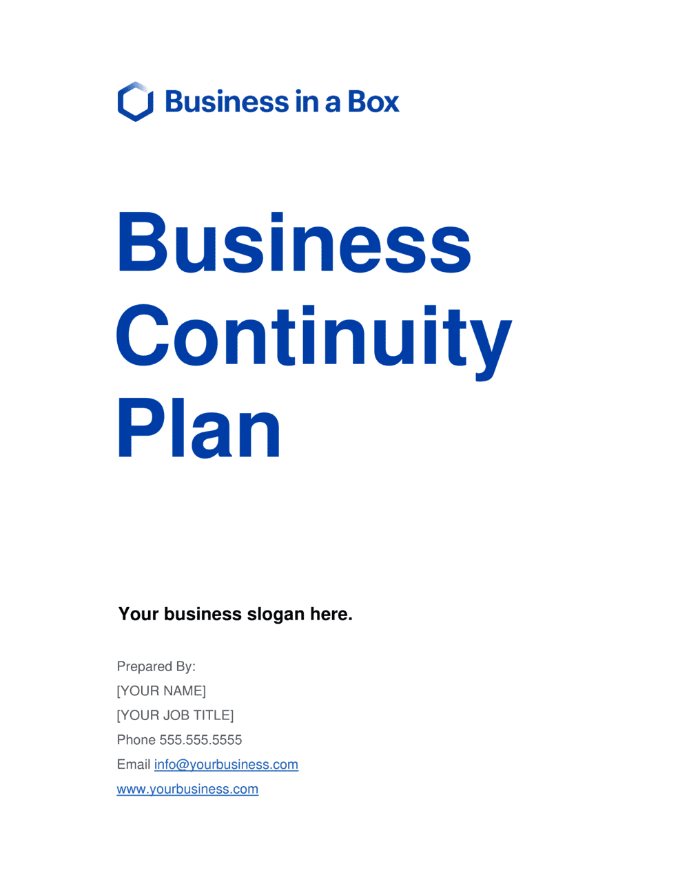 Business Continuity Plan Template  by Business-in-a-Box™ Throughout Business Continuity Management Policy Template