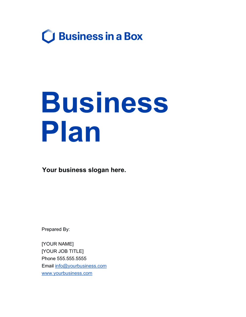 front page for business plan