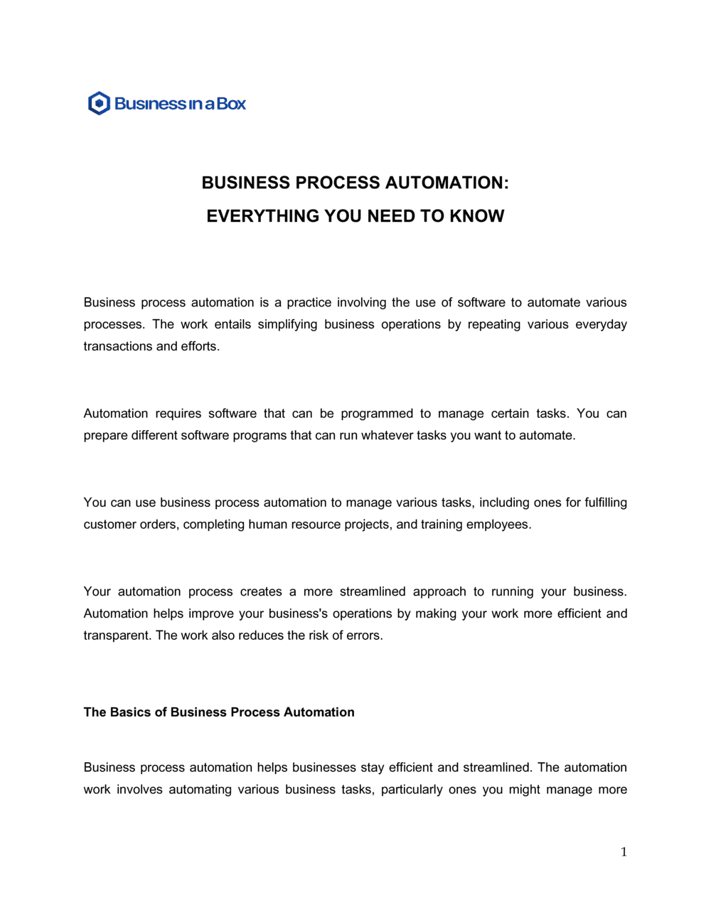 Business-in-a-Box's Business Process Automation Everything You Need To Know Template