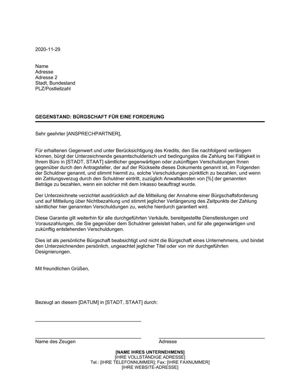 Business-in-a-Box's Bürgschaft