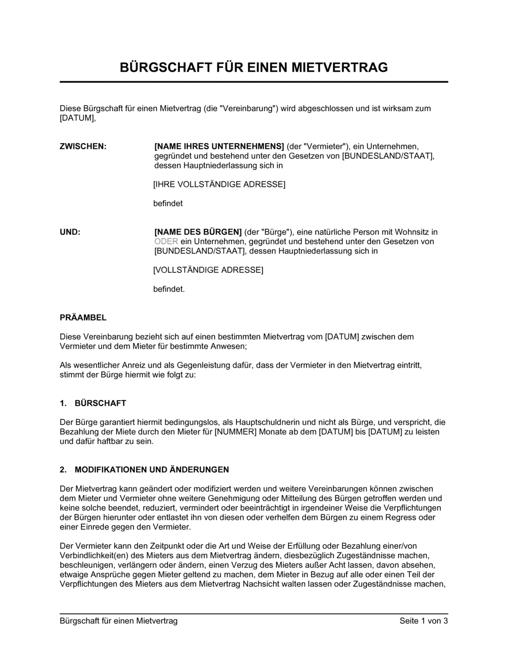 Business-in-a-Box's Bürgschaft für einen Mietvertrag