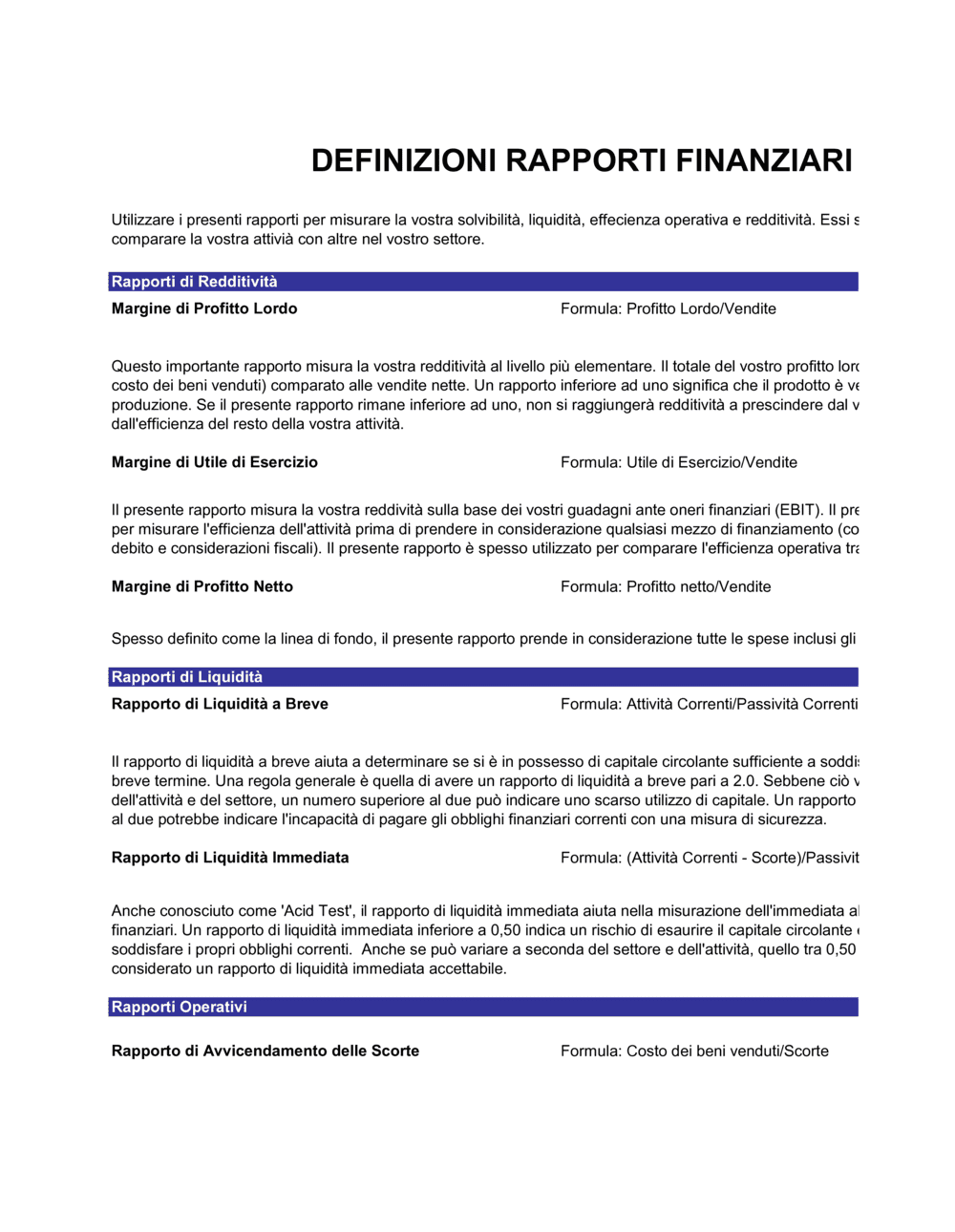 Business-in-a-Box's Calcolatore dei rapporti finanziari