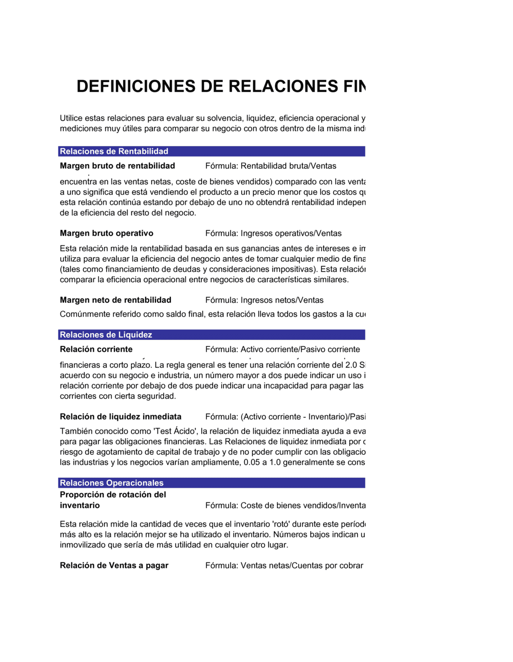 Business-in-a-Box's Calculador de relaciones financieras