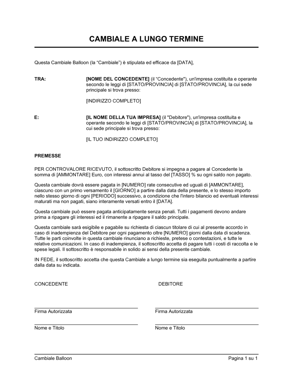 Business-in-a-Box's Cambiale a lungo termine