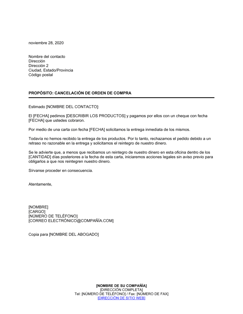 Business-in-a-Box's Cancelación de orden de compra por entrega tardía