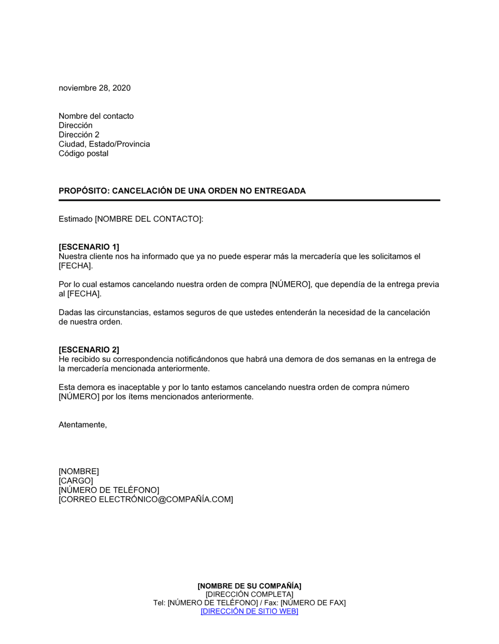 Business-in-a-Box's Cancelación de orden no entregada