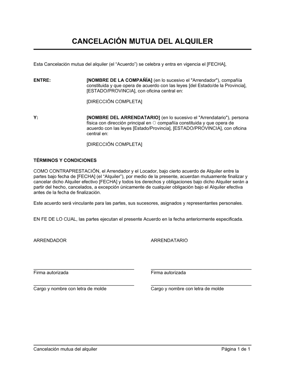 Business-in-a-Box's Cancelación mutua del alquiler