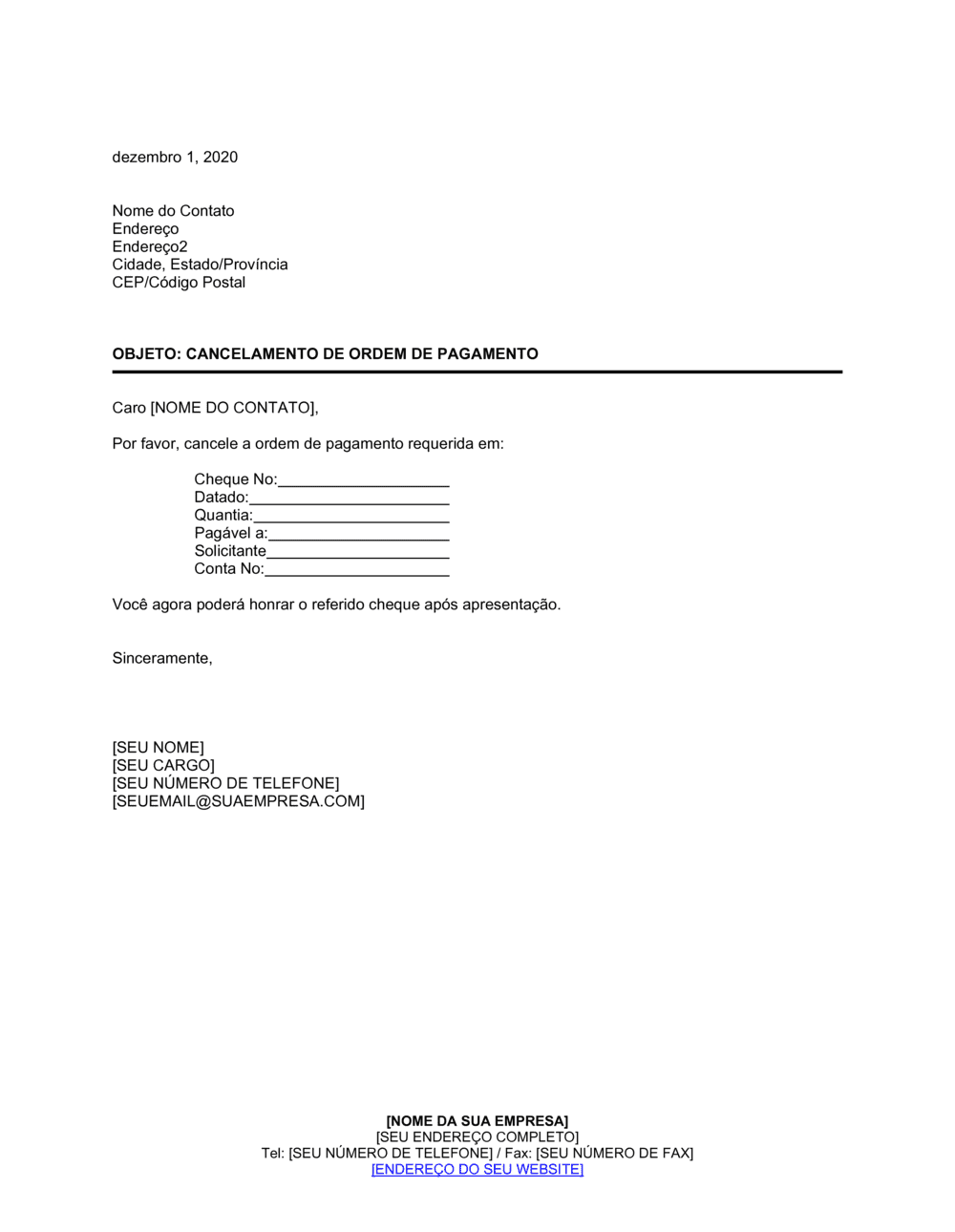 Business-in-a-Box's Cancelamento da Ordem de Parar Pagamento