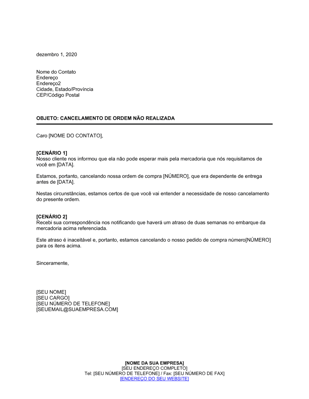 Business-in-a-Box's Cancelamento de Pedido Incompleto