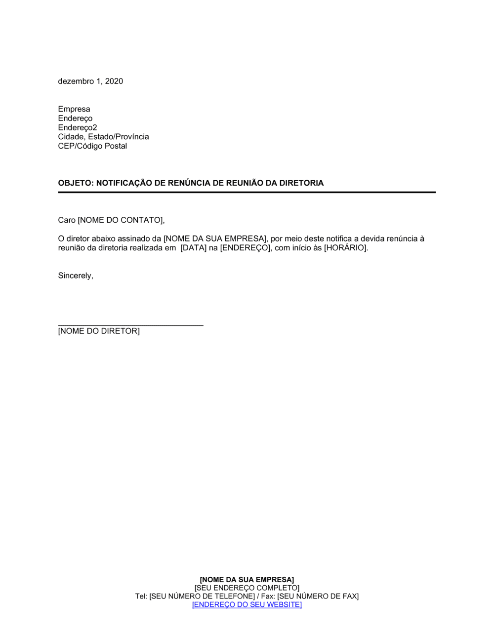 Business-in-a-Box's Cancelamento do Aviso Reunião de Diretores