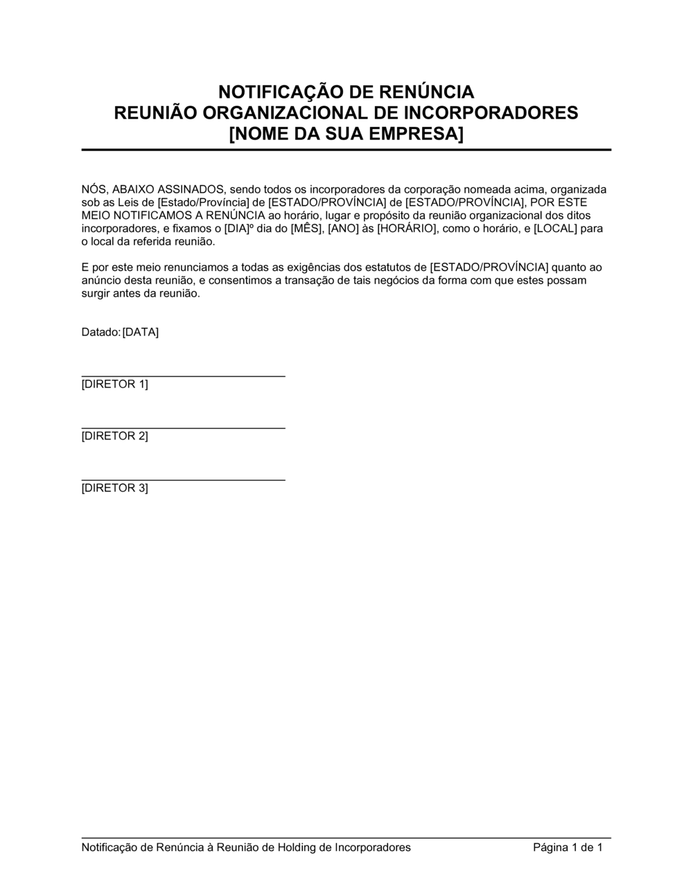 Business-in-a-Box's Cancelamento do Aviso Reunião de Incorporadores