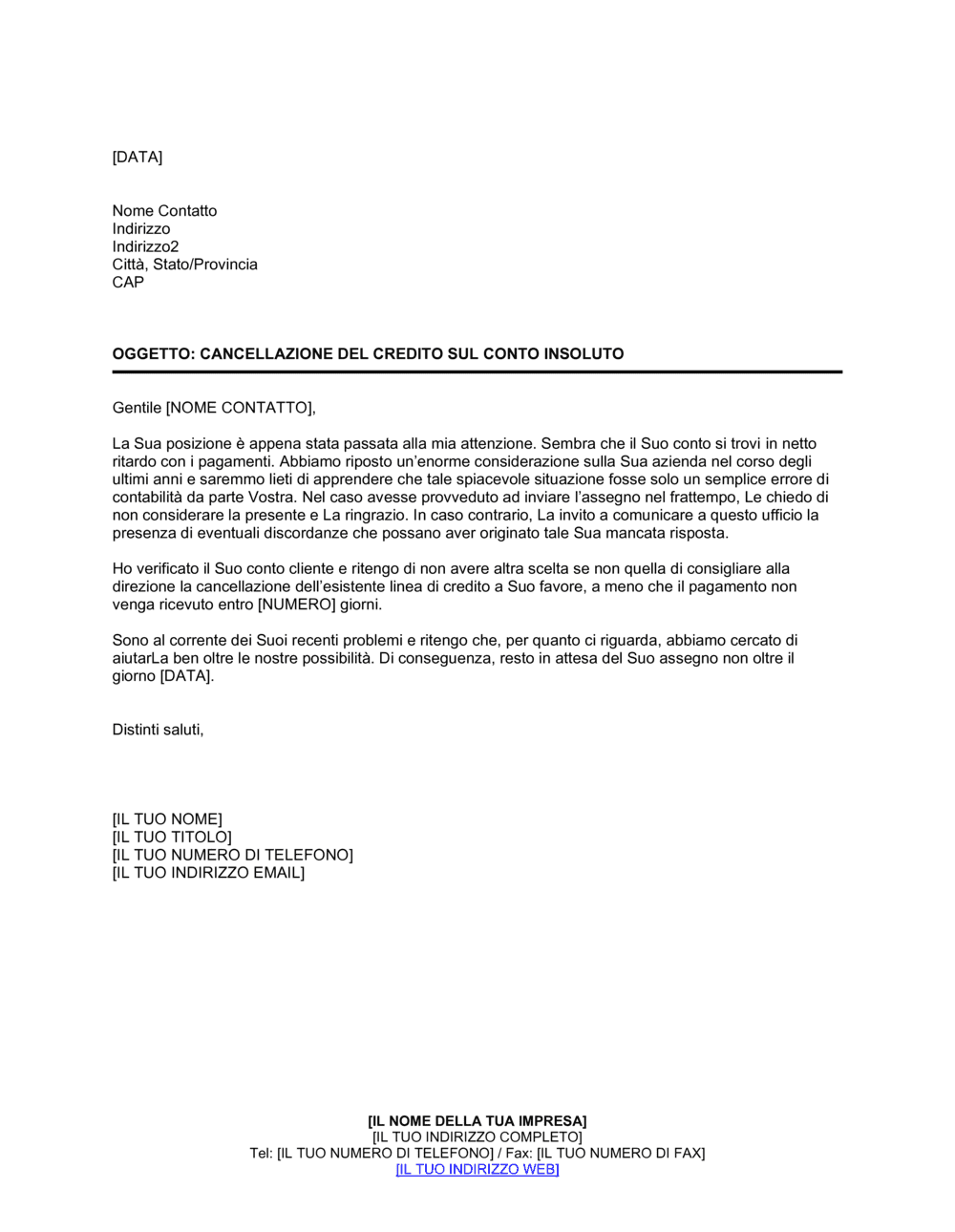 Business-in-a-Box's Cancellazione del credito sul conto insoluto