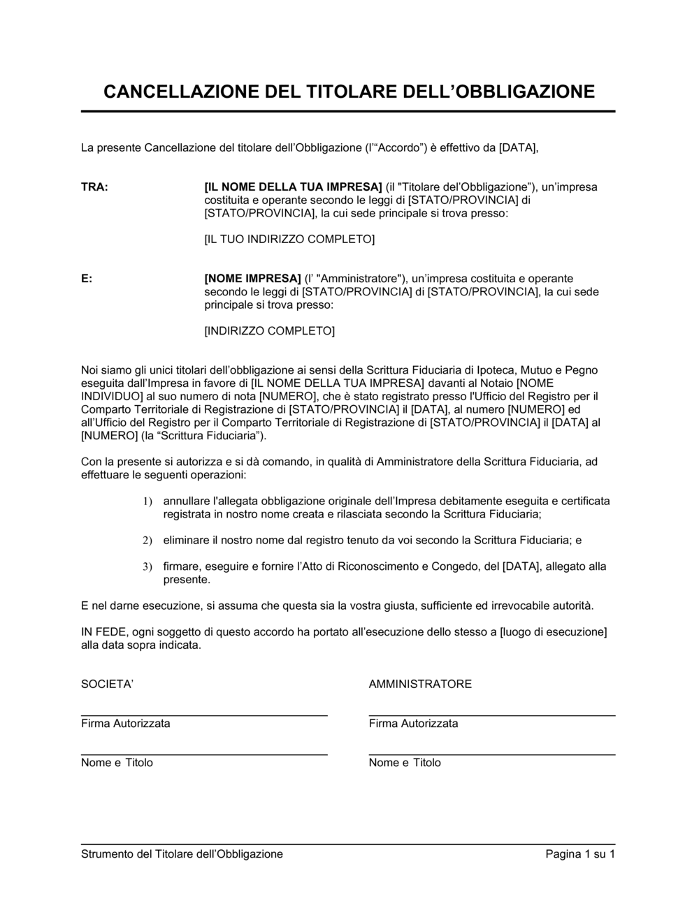 Business-in-a-Box's Cancellazione del titolare dell'obbligazione