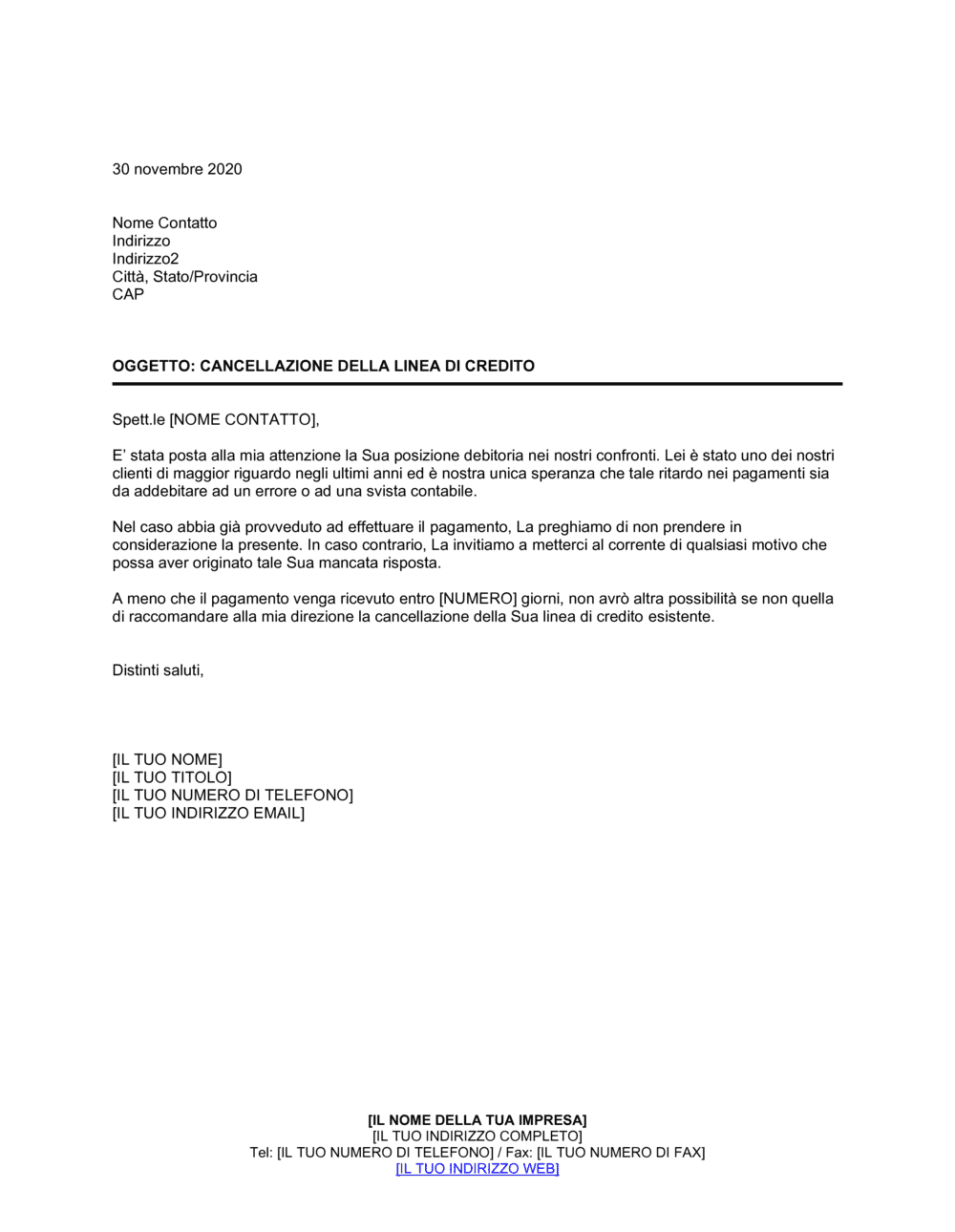 Business-in-a-Box's Cancellazione della linea di credito