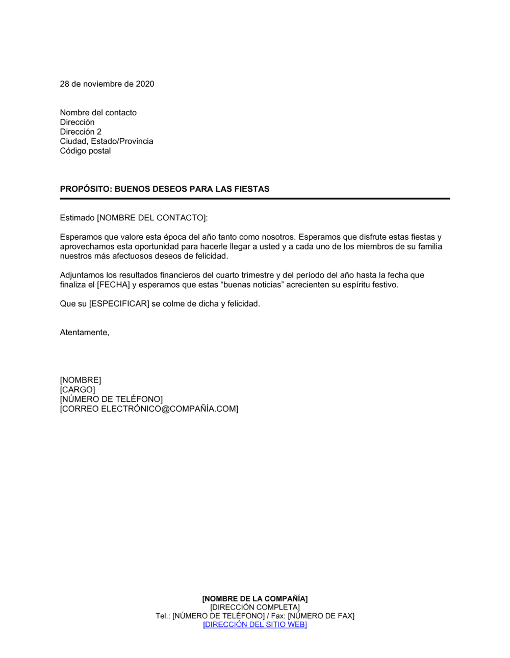 Business-in-a-Box's Carta acerca de feriados para accionistas