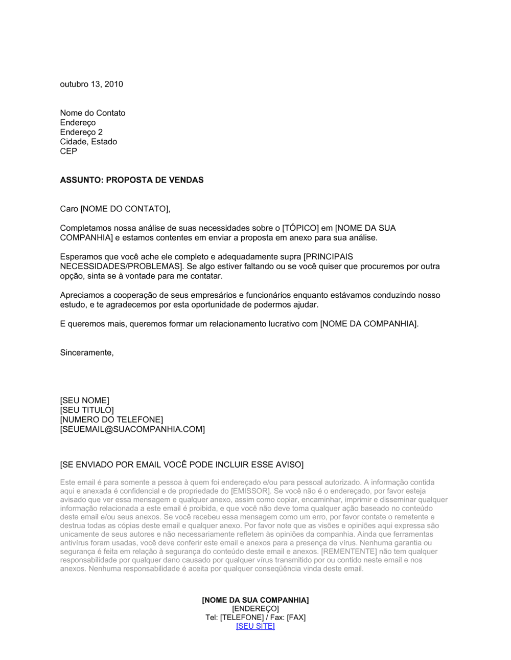 Business-in-a-Box's Carta Anexando Proposta Longa