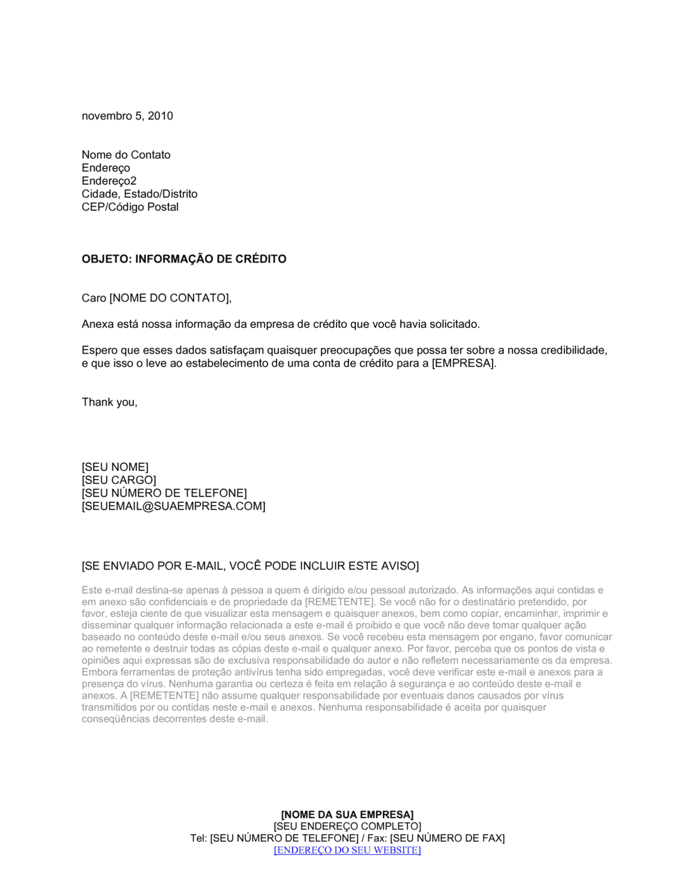 Business-in-a-Box's Carta Capa de Informação de Crédito