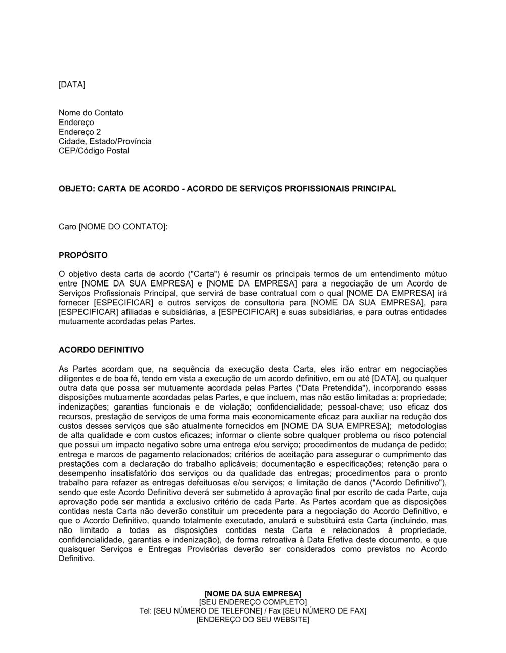 Business-in-a-Box's Carta de Acordo Acordo de Serviços de Mestre Profissional