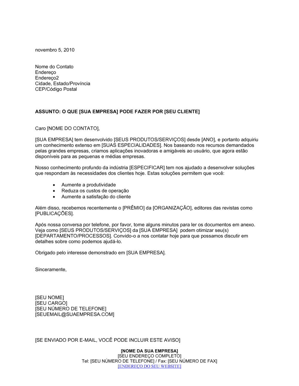 Business-in-a-Box's Carta de Apresentação