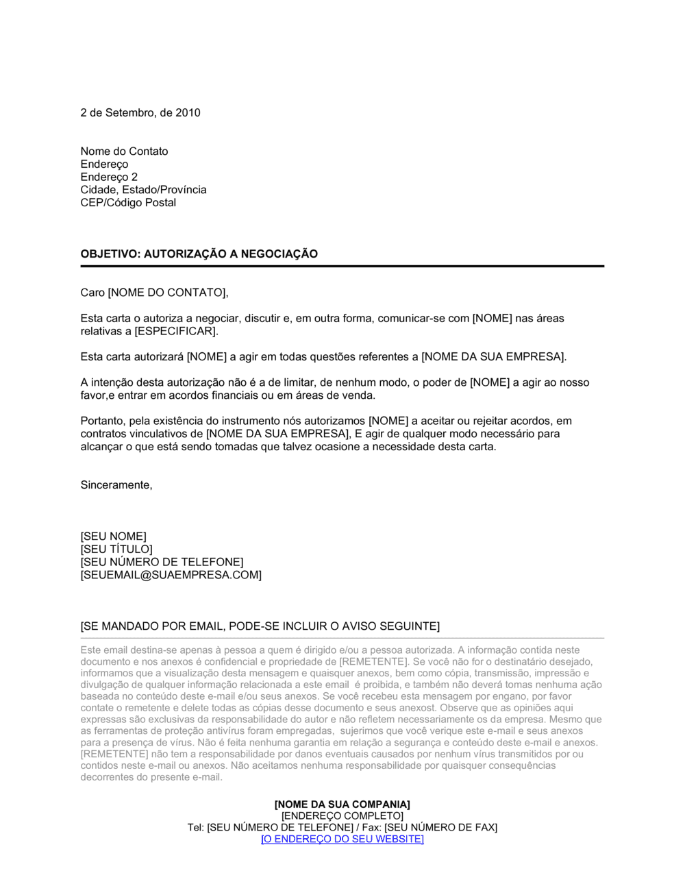 Business-in-a-Box's Carta de Autorização para Negociar