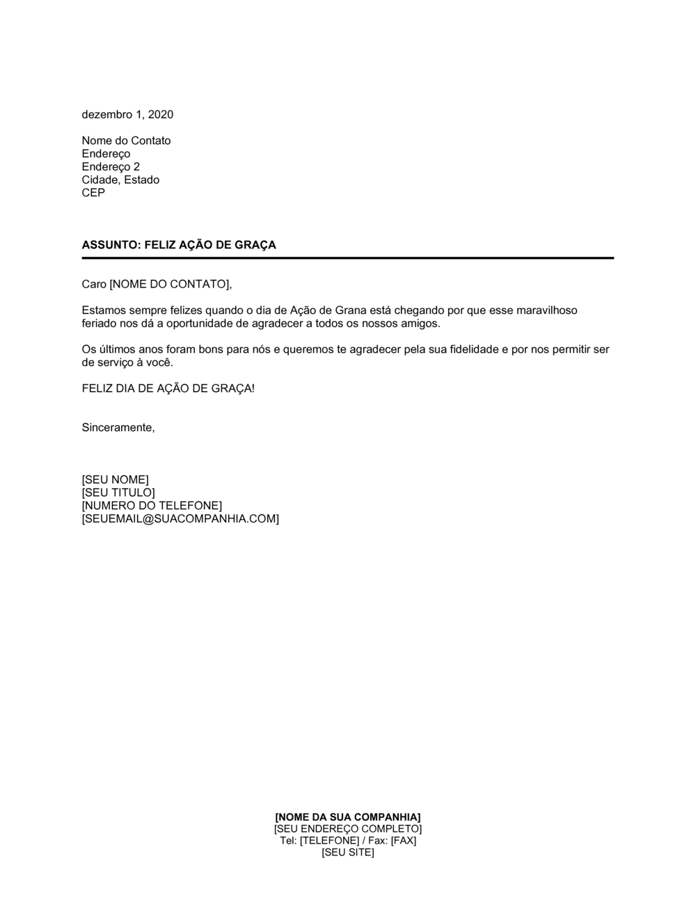 Business-in-a-Box's Carta de Ação de Graças aos Consumidores