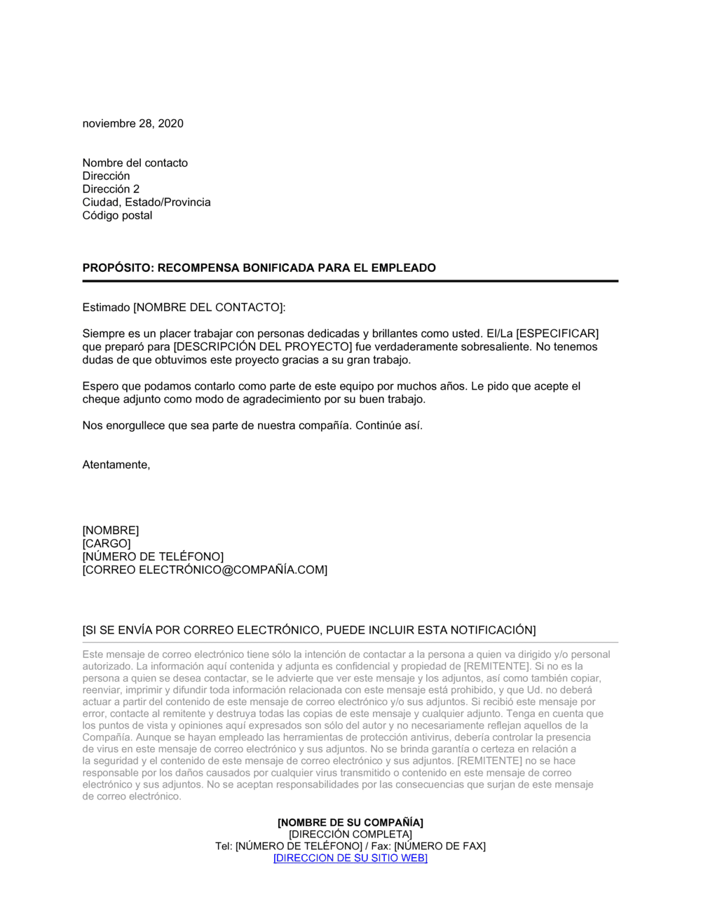 Business-in-a-Box's Carta de bonificación de la compañía